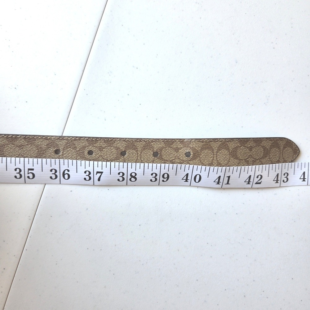 Coach Womens Signature Monogram Leather Trim Belt Khaki Brown Gold F78179 L - Picture 8 of 11